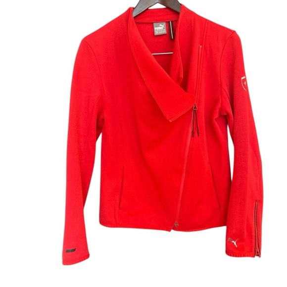 Puma X Ferrari M zip up neoprene like feel Women's Bold Red Bomber Jacket EUC - Picture 1 of 15